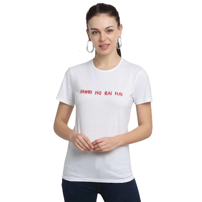 Vimal Jonney White Half Sleeve T-shirt For Women's Collared Crew Neck Turtle Neck