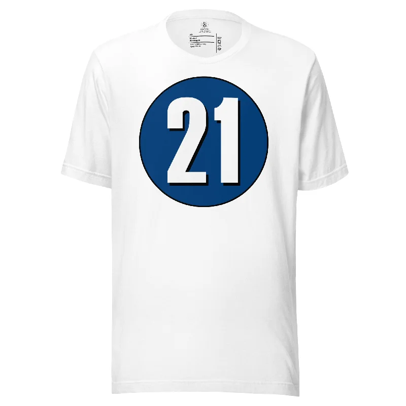 Unisex t-shirt: White on Navy Blue 21 Boxy Fit Fitted Loose