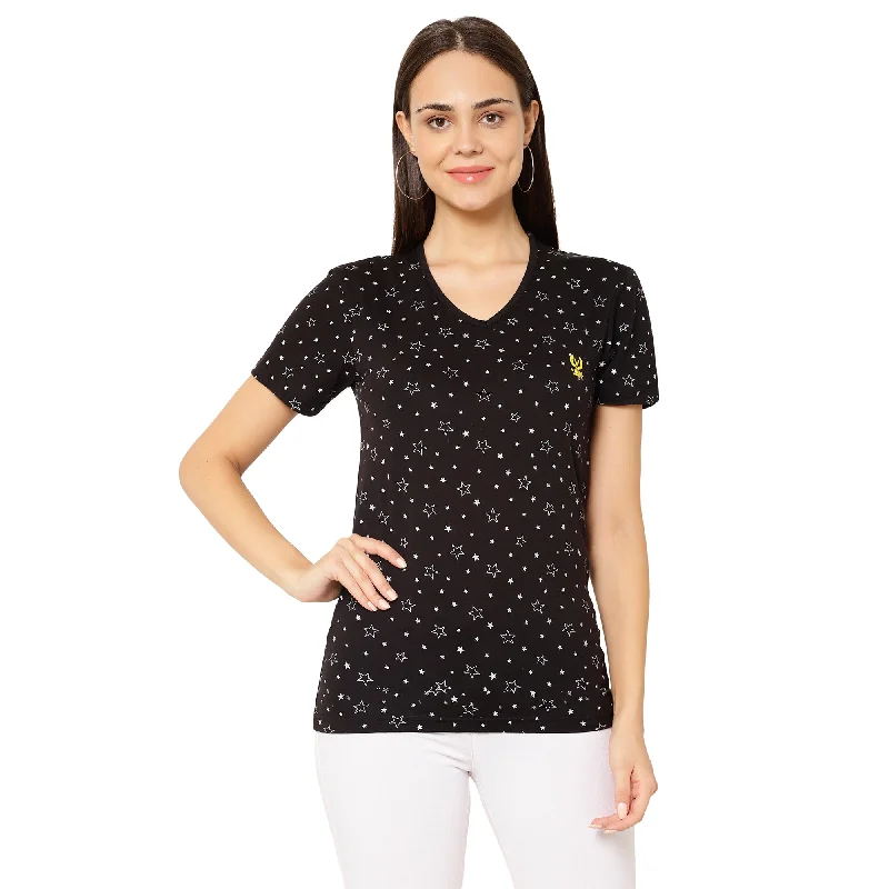 Vimal Jonney Black Color T-shirt For Women Collared T-Shirt Boat Neck A-Line