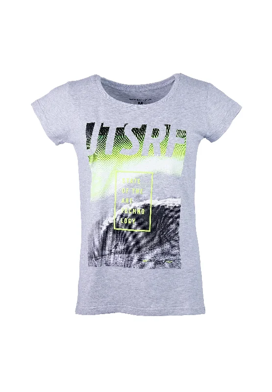 T-Shirt LADY WAVE Grey/Lime Beaded Sequined Faux Fur