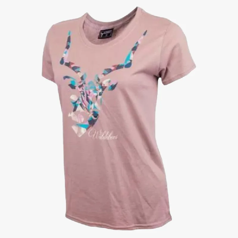 Wildebees Womens Abstract Impala Short Sleeve Tee Latte Mel Thin T-Shirt Open Front Quick Dry Wildebees Womens Abstract Impala Short Sleeve Tee Latte Mel Thin T-Shirt Open Front Quick Dry