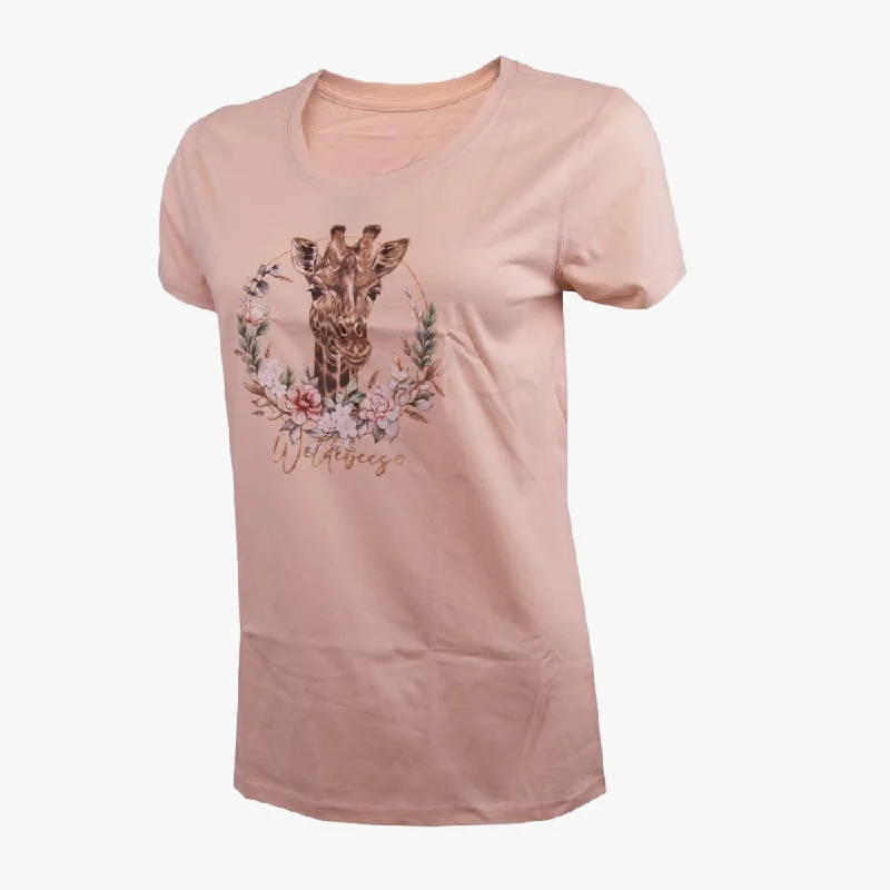 Wildebees Womens Giraffe Wreath Short Sleeve Tee Parchment Chenille Blend Fleece Blend Nylon Blend Wildebees Womens Giraffe Wreath Short Sleeve Tee Parchment Chenille Blend Fleece Blend Nylon Blend