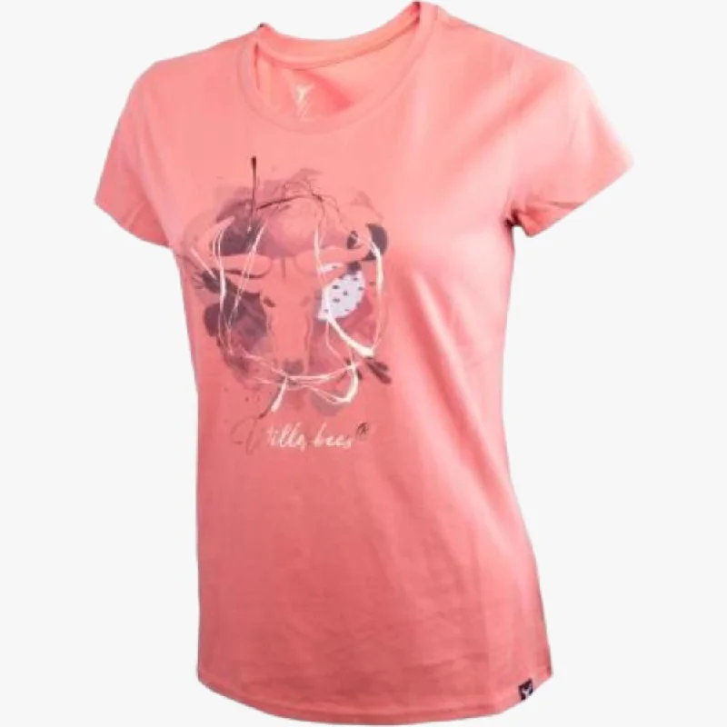 Wildebees Womens Splatter Logo Tee Burnt Coral Fashionable Trendy Casual