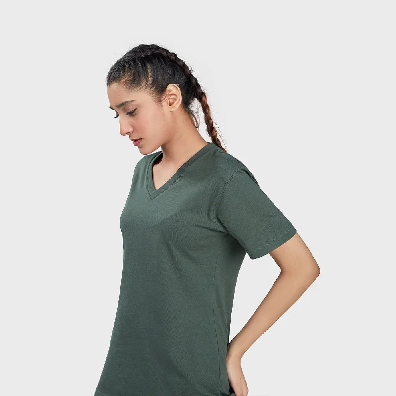 Women's Basic V Half Sleeves T-Shirt Satin Blend Silk Blend Wool Blend