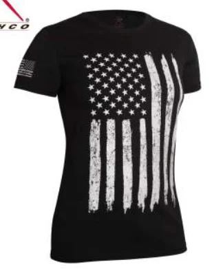 Womens Distressed US Flag T-Shirt Striped Floral Plaid