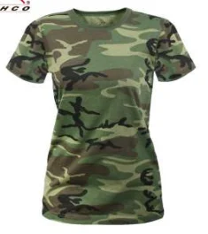 Women's Long Length Camo T-Shirt Lace Blend Ribbed Blend Corduroy Blend
