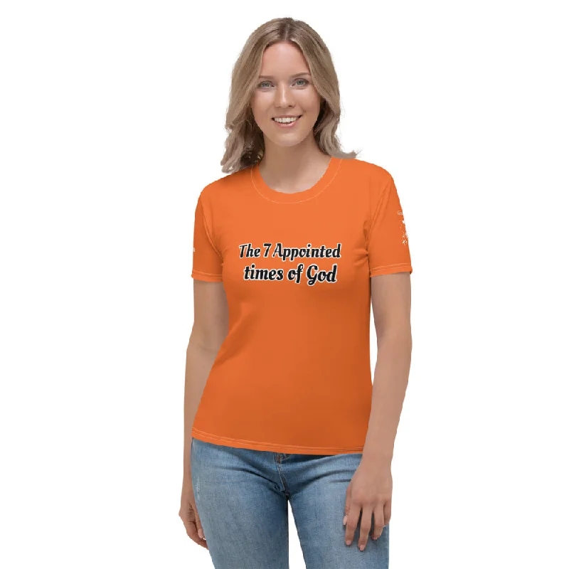T-Shirt Women's 7 Appointed Times White Orange Silk Blend Satin Velvet