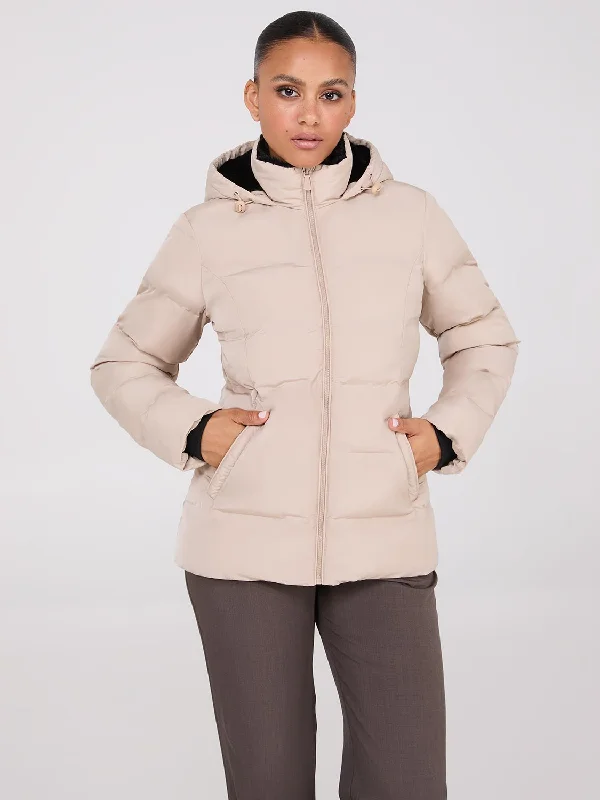 Short Puffer Jacket Zip Front Button Front Snap Front