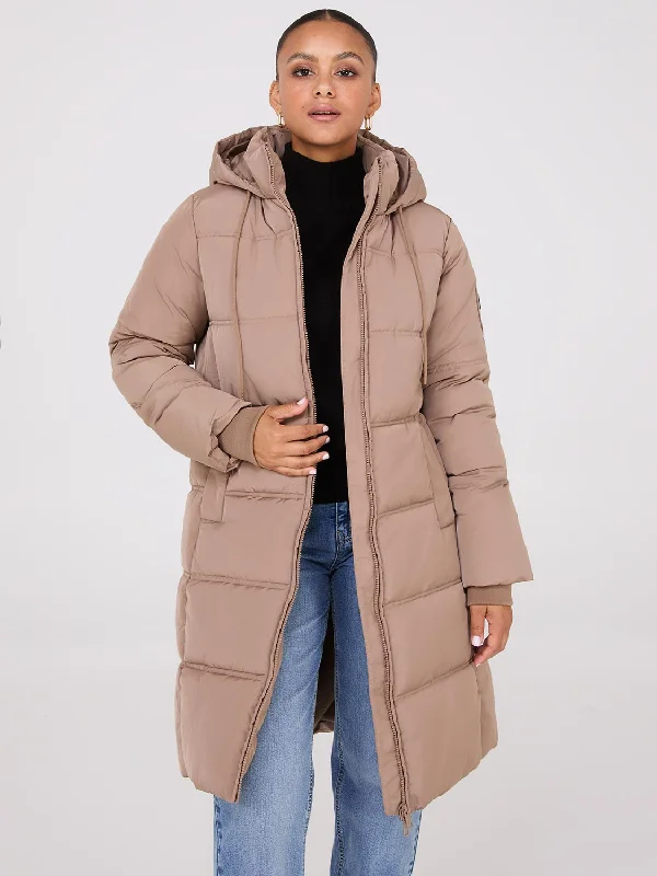 Long Puffer Jacket Stand-Up Collar Roll-Neck Collar Turtle Neck