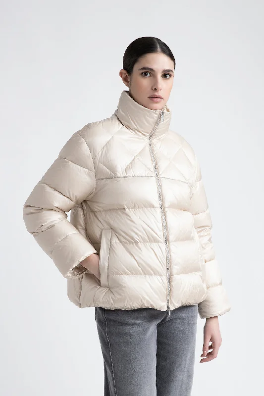 Short goose down jacket in ultralight nylon Satin Jacket Silk Jacket Chiffon Jacket