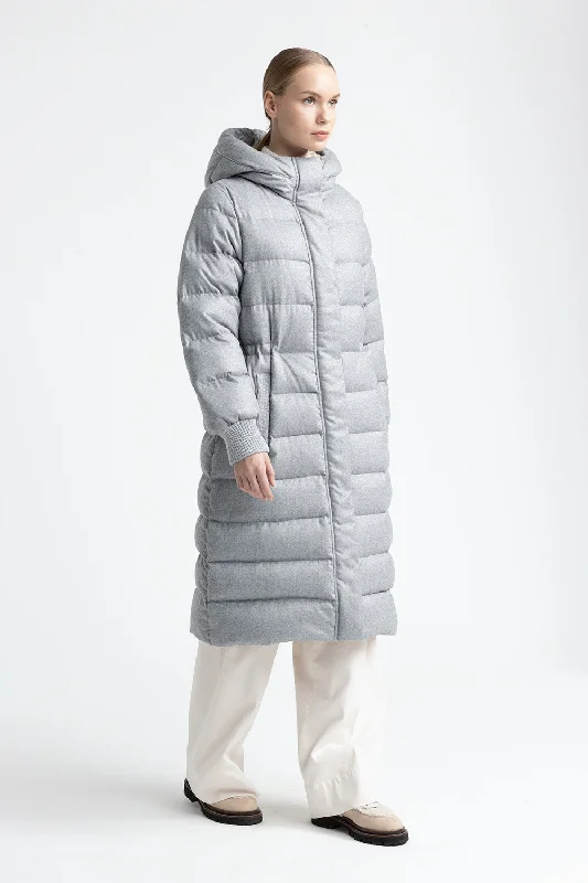 Long goose down jacket with hood Stand-Up Collar Roll-Neck Collar Turtle Neck