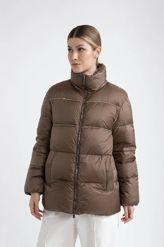 Short goose down jacket in ultralight nylon Chenille Fabric Brocade Fabric Lace Fabric