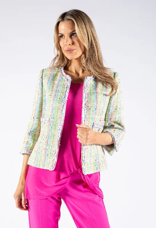 Colourful Tweed Jacket Tiered Jacket Buttoned Jacket Zippered Jacket