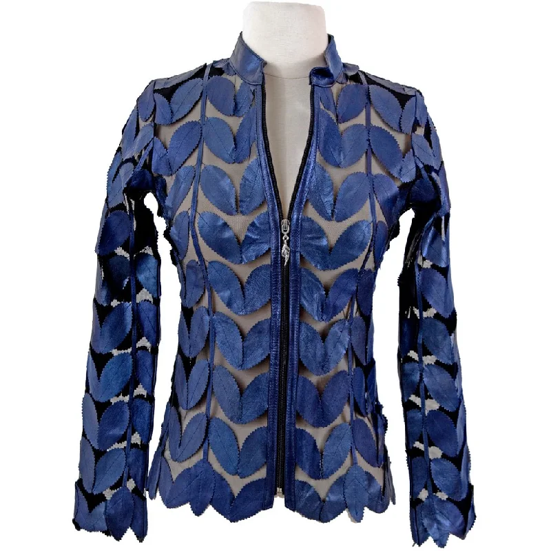 Belgin Francis Classic Leaf Design Leather Jacket - BLUE Anorak Shell Jacket Lightweight Jacket