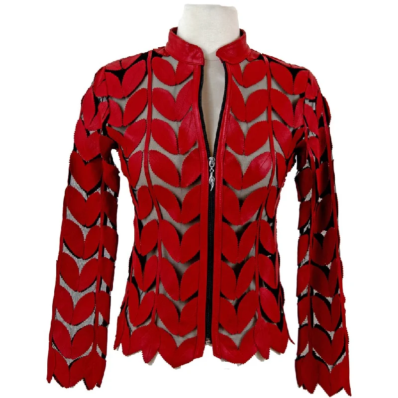 Belgin Francis Classic Leaf Design Leather Jacket - RED Cardigan Sweater Pullover