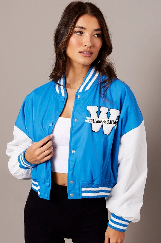 Blue NYC Varsity Bomber Jacket Anorak Shell Jacket Lightweight Jacket