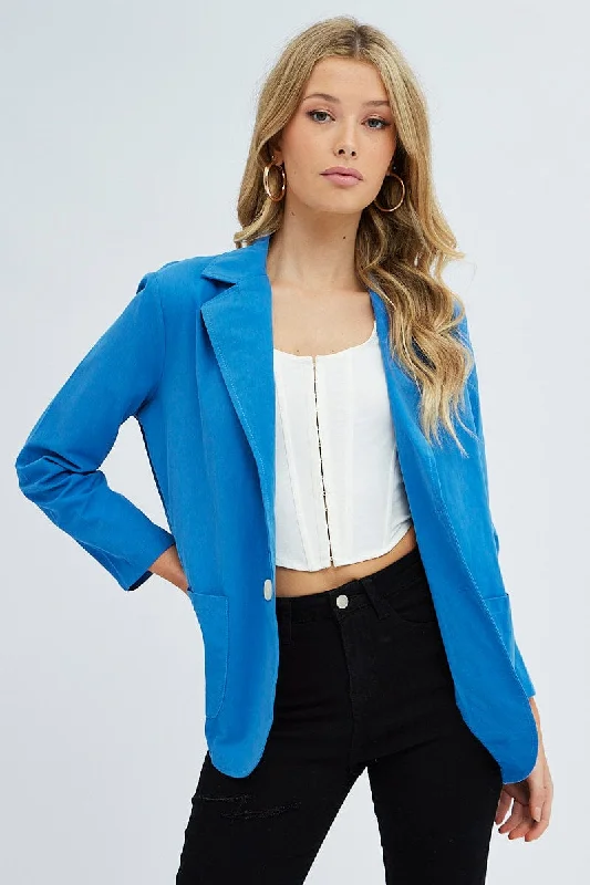 Blue Workwear Jacket Long Sleeve Collared Trench Coat Raincoat Waterproof Jacket