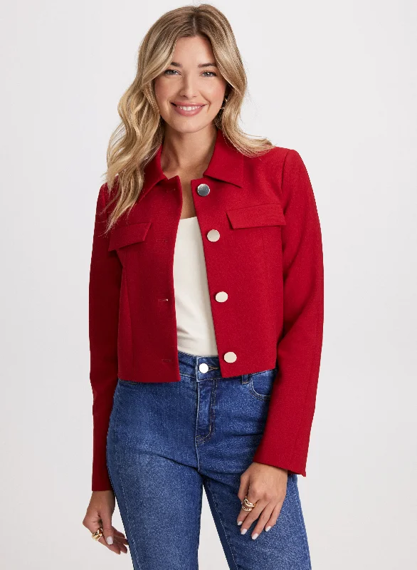 Cropped Button Down Jacket Zippered Jacket Buttoned Jacket Snapped Jacket