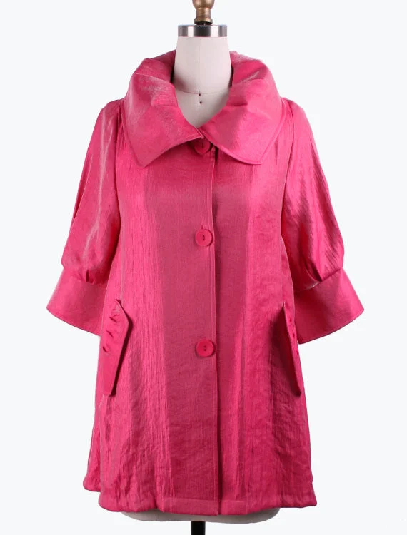 DAMEE NYC FUSCHIA LONG SWING JACKET WITH POCKETS 200 Fleece Jacket Down Jacket Feather Jacket