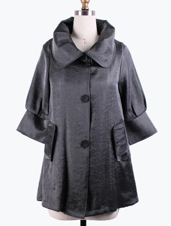 DAMEE NYC GREY LONG SWING JACKET WITH POCKETS 200 Fitted Jacket Loose Jacket Oversized Jacket