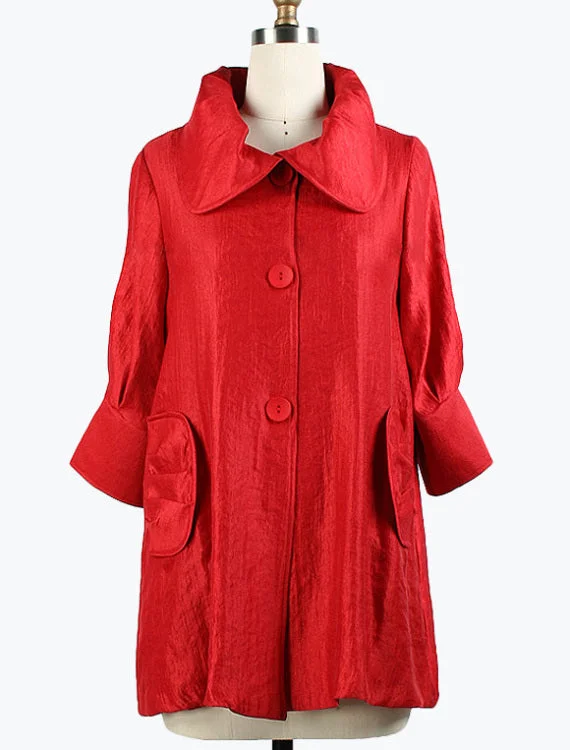 DAMEE NYC ROSE RED LONG SWING JACKET WITH POCKETS 200 Faux Fur Jacket Real Fur Jacket Shearling Jacket