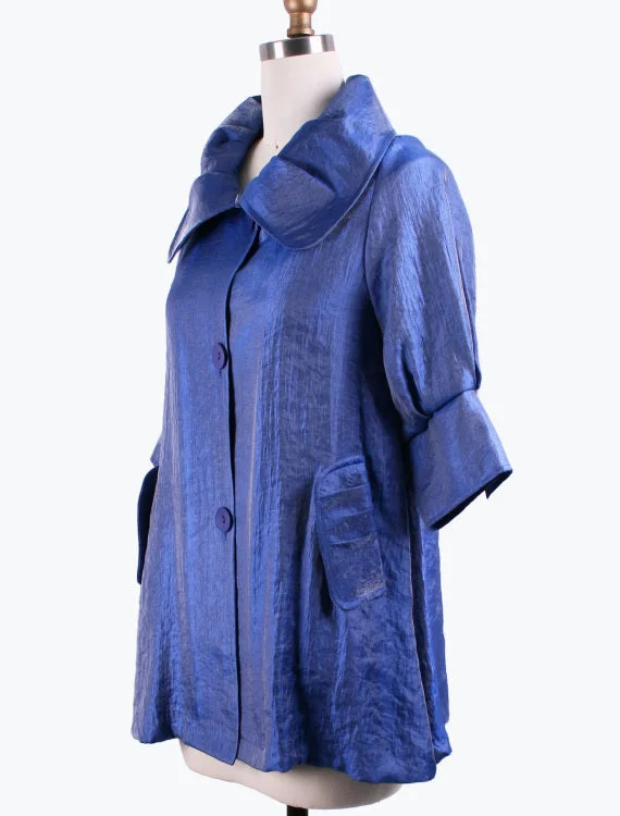 DAMEE NYC ROYAL BLUE LONG SWING JACKET WITH POCKETS 200 Rayon Jacket Velvet Jacket Corduroy Jacket