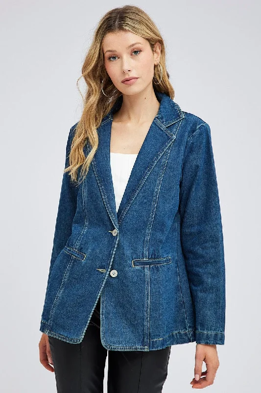 Denim Denim Jacket Long Sleeve Zip Front Button Front Snap Front