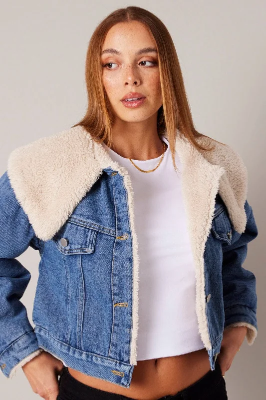 Denim Jacket Faux Fur Ribbed Jacket Pleated Jacket Ruffled Jacket