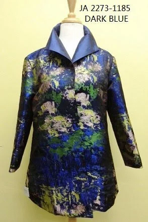 Grace Chuang Long Jacket JA 2273-1185 DARK BLUE Fleece Fabric Down Fabric Feather Fabric