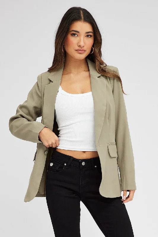 Green Jacket Long Sleeve Collar Neck Tailored Jacket Straight Jacket A-Line Jacket