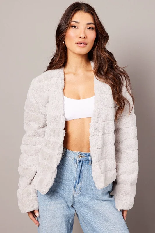 Grey Faux Fur Crop Jacket Chenille Jacket Brocade Jacket Lace Jacket