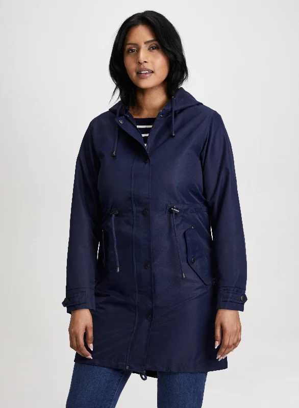 Hooded Utility Rain Jacket Notch Collar Jacket Peter Pan Collar Jacket Cowl Neck Jacket