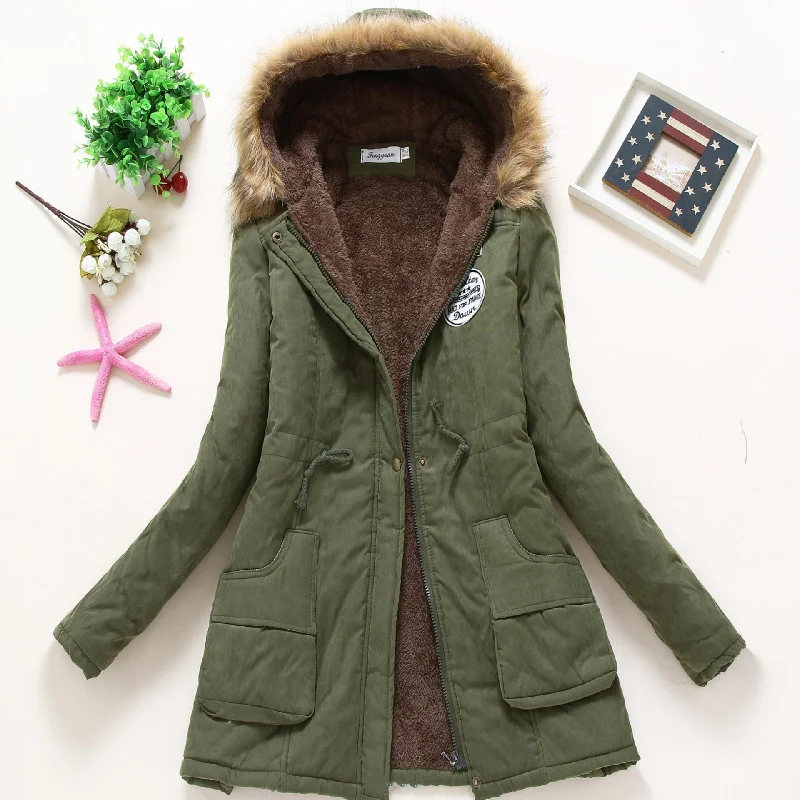 Hooded Winter Jacket Women Fashion Warm Coats Ladies Tops Ribbed Jacket Pleated Jacket Ruffled Jacket