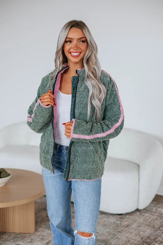 Kyra Quilted Corduroy Jacket - Dusty Pine Jacket Blazer Coat