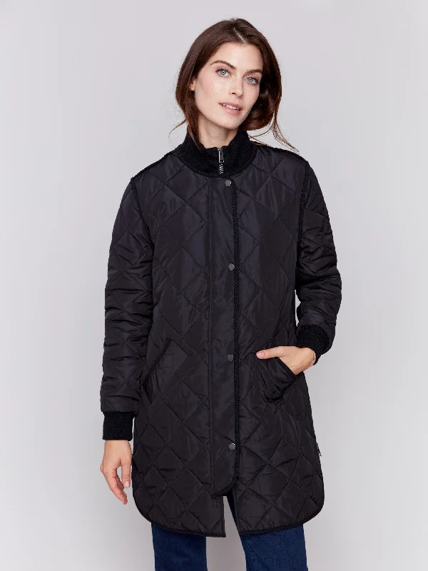 Long Quilted Puffer Jacket - Black Wool Jacket Cashmere Jacket Tweed Jacket