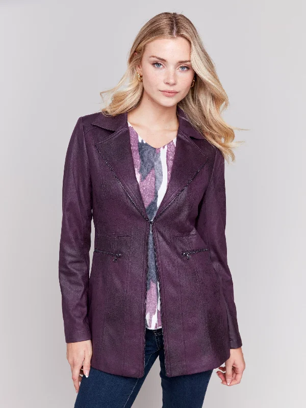 Long Vintage Faux Suede Jacket - Plum Anorak Shell Jacket Lightweight Jacket