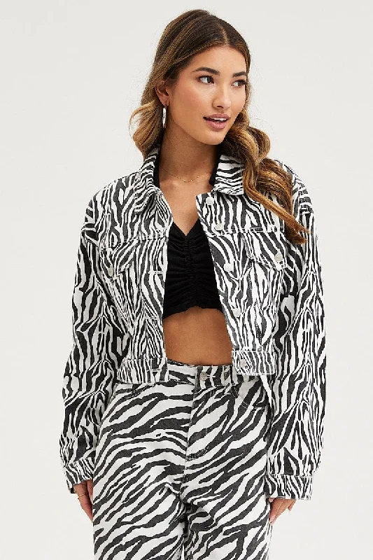 Print Demin Jacket Long Sleeve Zippered Jacket Buttoned Jacket Snapped Jacket