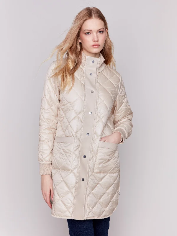 Reversible Quilted Puffer Jacket - Champagne Trench Coat Raincoat Waterproof Jacket