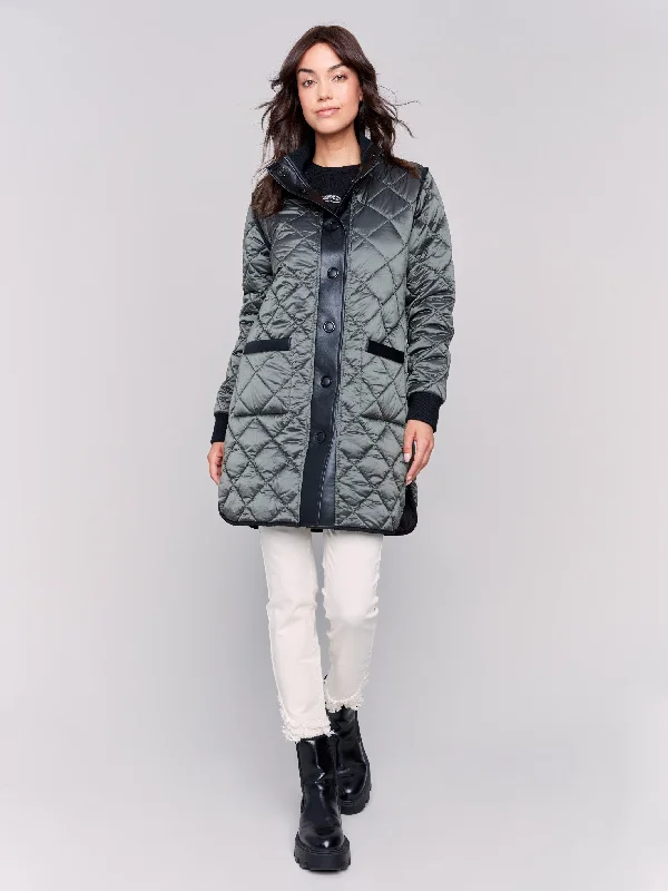 Reversible Quilted Puffer Jacket - Black Cardigan Sweater Pullover