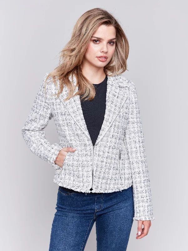 Tweed Perfecto Jacket - White Tailored Jacket Straight Jacket A-Line Jacket