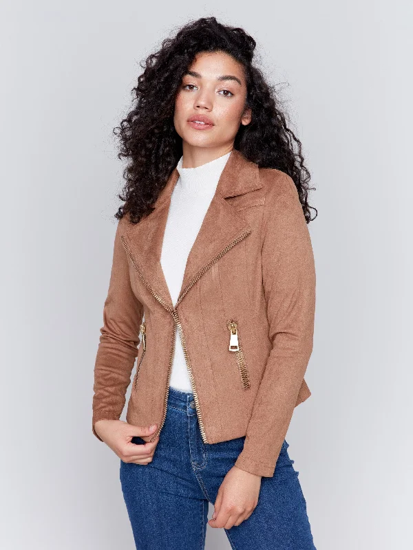 Vintage Faux Suede Perfecto Jacket - Truffle Fitted Jacket Loose Jacket Oversized Jacket