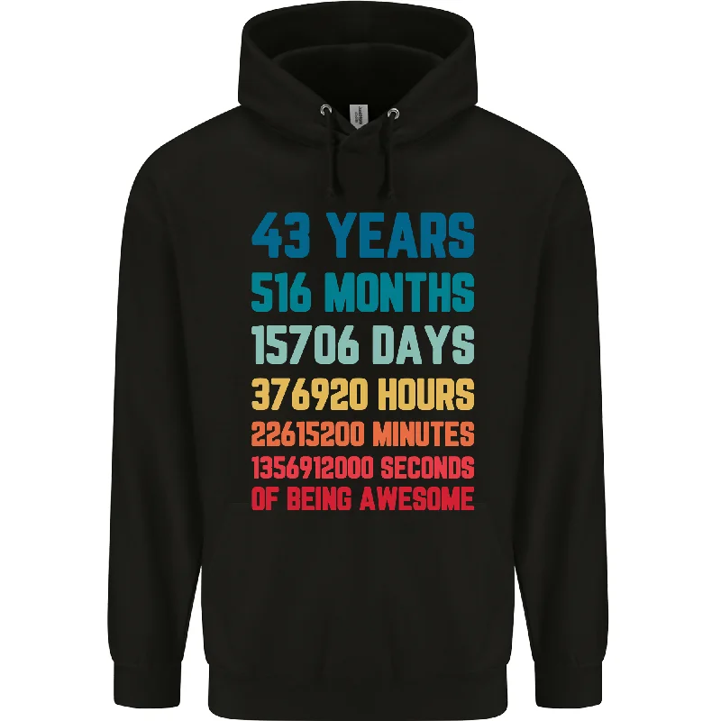 43rd Birthday 43 Year Old Mens 80% Cotton Hoodie Hoodie with Metallic Shiny Futuristic