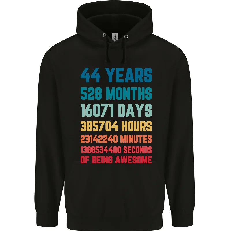 44th Birthday 44 Year Old Mens 80% Cotton Hoodie Hoodie with Hem Frayed Vintage Worn