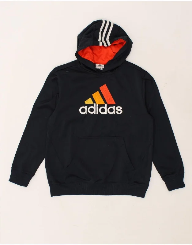 ADIDAS Boys Graphic Hoodie Jumper 11-12 Years Navy Blue Polyester Hoodie with Embroidery Detailed Premium