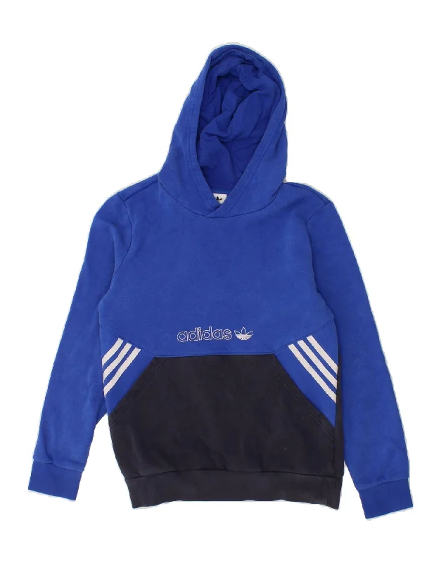 ADIDAS Boys Hoodie Jumper 12-13 Years Blue Colourblock Cotton Hoodie with Raw Hem Edgy Unfinished ADIDAS Boys Hoodie Jumper 12-13 Years Blue Colourblock Cotton Hoodie with Raw Hem Edgy Unfinished