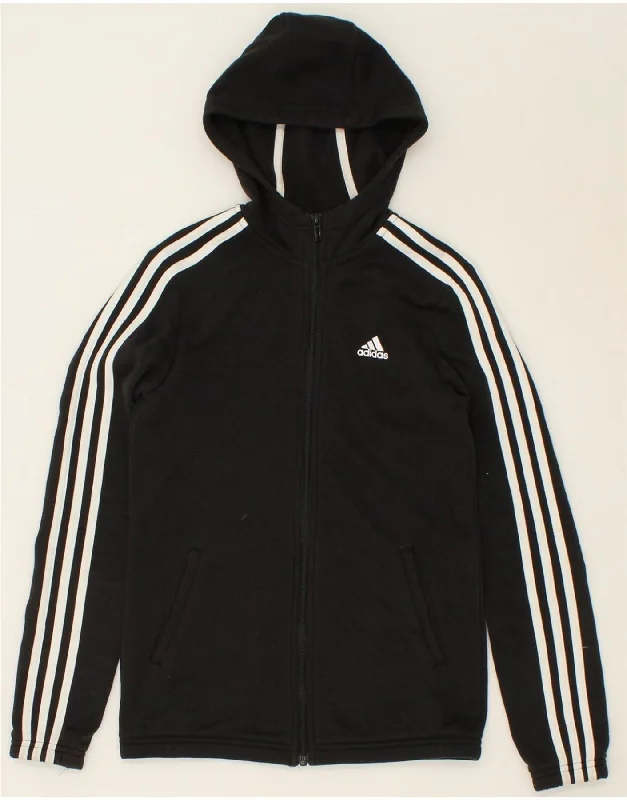 ADIDAS Boys Zip Hoodie Sweater 13-14 Years Black Cotton Hoodie with Raw Hem Edgy Unfinished ADIDAS Boys Zip Hoodie Sweater 13-14 Years Black Cotton Hoodie with Raw Hem Edgy Unfinished
