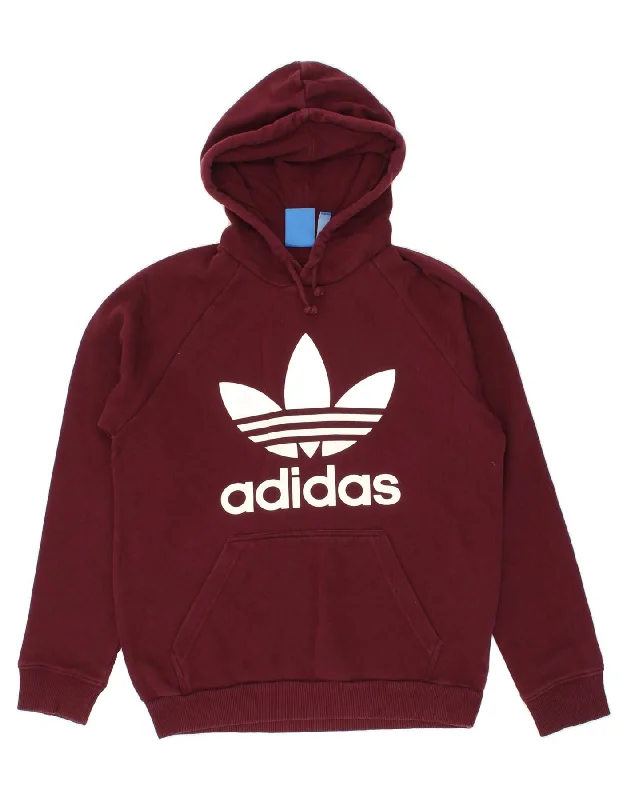 ADIDAS Mens Graphic Hoodie Jumper Medium Burgundy Cotton Hoodie with Logo Branding Identity