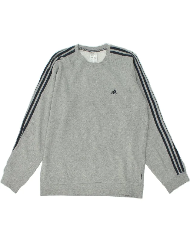 ADIDAS Mens Sweatshirt Jumper Large Grey Cotton Hoodie with Typography Text Message