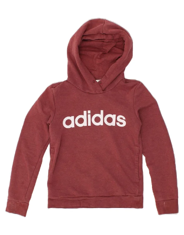 ADIDAS Womens Graphic Hoodie Jumper UK 0/2 2XS Red Cotton Hoodie with Button Classic Timeless