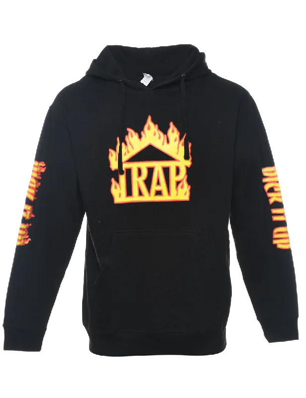 Black Flame Design Hoodie - M Hoodie with Bell Sleeves Flared Feminine